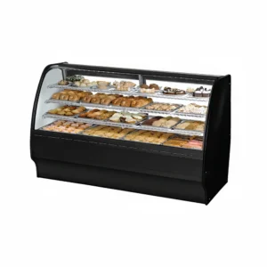 True TGM-DC-77-SC/SC-B-W 77 1/4″ Full Service Dry Bakery Case w/ Curved Glass – (4) Levels, 115v