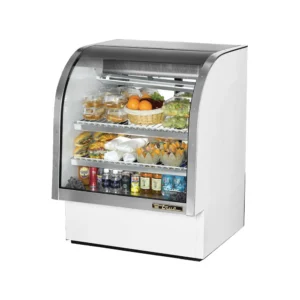 True TCGG-36-HC-LD 36-1/4″ Full Service Deli Case w/ Curved Glass – (3) Levels, White, 115v
