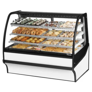 True TDM-DC-59-GE/GE-W-W 59 1/4″ Full Service Dry Bakery Case w/ Curved Glass – (4) Levels, 115v