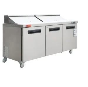 72″ Wide 3 Door Salad Sandwich Prep Table Refrigerator, Stainless Steel Food Prep Cooler