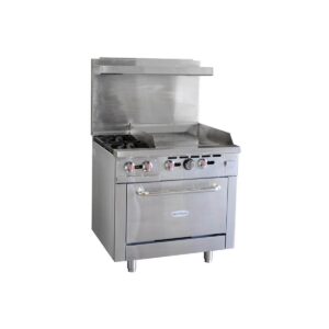 Serv-Ware SGR-2B-24G 36″ Gas Restaurant Range w/ (2) Open Burners, 24″ Griddle