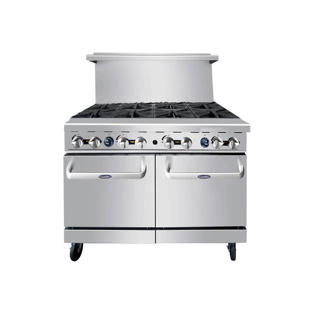 agr-8b-ng.jpg Atosa USA AGR-8B 48" Gas Restaurant Range with (8) Open Burners, (2) Space Saver Ovens, 304.000 BTU - Image 1
