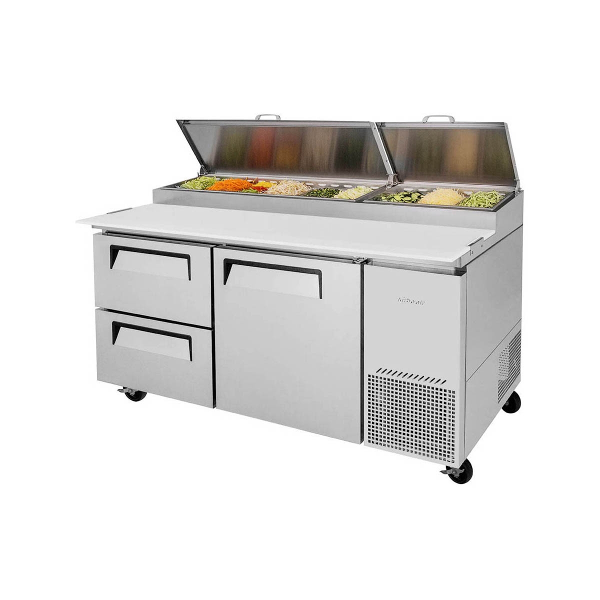 tpr-67sd-d2-n.jpg Turbo Air TPR-67SD-D2-N 67" Refrigerated Pizza Prep Table w/ 1 Door & 2 Drawers, 20 cu. ft. - Image 1