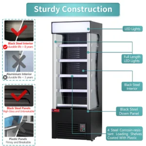 28″ Wide Open Air Merchandiser, Black Refrigerated Air Curtain Merchandiser, 120 V.