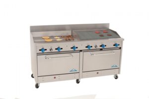 Comstock-Castle 2F330-36-3RB 72″ Gas Restaurant Range w/ (1) 36″ Griddle, (1) 36″ Charbroiler, (2) Standard Ovens, 222.000 BTU