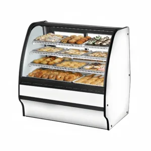 True TGM-DC-48-SC/SC-W-W 48 1/4″ Full Service Dry Bakery Case w/ Curved Glass – (4) Levels, 115v