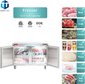 48″ Undercounter Freezer, 48″ Double Door Stainless Steel Lowboy Worktop Freezer 12 Cu.ft