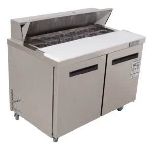 60″ Wide 2 Door Sandwich Prep Table Refrigerator, Stainless Steel Food Prep Cooler