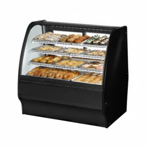 True TGM-DC-48-SC/SC-B-W 48 1/4″ Full Service Dry Bakery Case w/ Curved Glass – (4) Levels, 115v