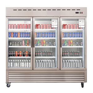 Commercial 3 Glass Door Commercial Refrigerator, 72 Cu.ft Stainless Steel Reach in Upright Merchandiser