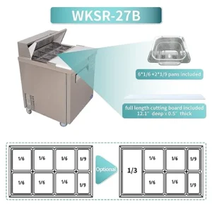 27″ Wide Sandwich Prep Table Refrigerator, Stainless Steel Single Door Food Prep Cooler