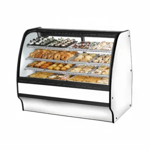 True TGM-DC-59-SC/SC-W-W 59 1/4″ Full Service Dry Bakery Case w/ Curved Glass – (4) Levels, 115v