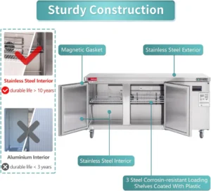 72″ Undercounter Freezer, 72″ Three Door Stainless Steel Lowboy Worktop Freezer 17.7 Cu.ft