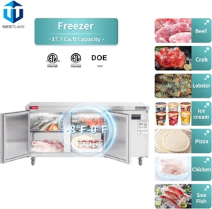 72″ Undercounter Freezer, 72″ Three Door Stainless Steel Lowboy Worktop Freezer 17.7 Cu.ft