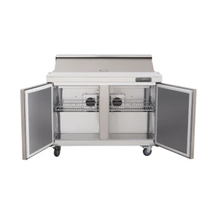 60″ Wide 2 Door Sandwich Prep Table Refrigerator, Stainless Steel Food Prep Cooler