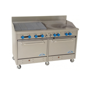 Comstock-Castle F33018-42-1.5RB 60″ Gas Restaurant Range w/ (1) 42″ Griddle, (1) 18″ Charbroiler, (1) Standard Oven, (1) Space Saver Oven, 210.000 BTU