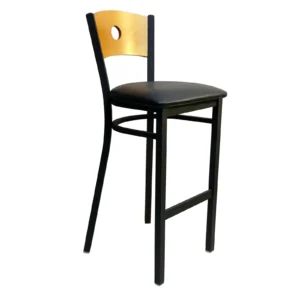 AAA Furniture Wholesale 315BS/CIRCLE GR4 Bar Stool with Wood Back and Upholstered Seat, Black