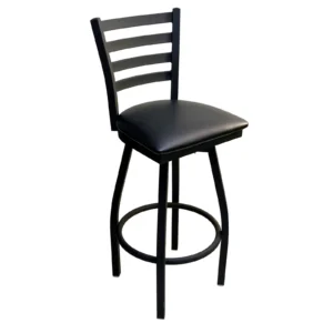AAA Furniture Wholesale 316BS-SWIVEL BVS Swivel Bar Stool with Ladder Back and Upholstered Seat, Black (Quick Ship)