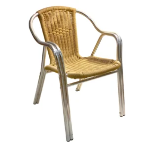 AAA Furniture Wholesale AL-C/NATURAL Aluminum Outdoor Arm Chair with Plastic Rattan Back & Seat (Quick Ship)