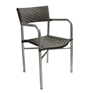 AAA Furniture Wholesale AL-C/ROMEO Aluminum Outdoor Arm Chair with Double Woven Plastic Rattan Back & Seat (Quick Ship)