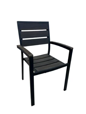 AAA Furniture Wholesale FB-09ARM Aluminum Outdoor Arm Chair with Walnut Teakwood Back & Seat