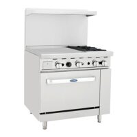 Atosa USA AGR-2B24GL 36″ Gas Restaurant Range, (1) Standard Oven, (2) Open Burners, (1) 24″ Griddle