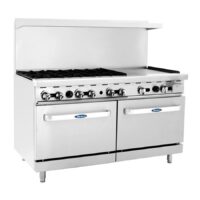 Atosa USA AGR-6B24GR 60″ Gas Restaurant Range w/ (6) Open Burners, (1) 24″ Griddle, (2) Standard Ovens, 294.000 BTU