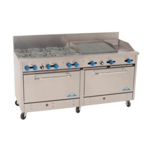 Comstock-Castle 2F330-12-2RB 72″ Gas Restaurant Range w/ (6) Open Burners, (1) 12″ Griddle, (1) 24″ Charbroiler, (2) Standard Ovens, 304.000 BTU