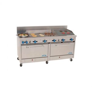 Comstock-Castle F3226-1.5RB-30B 60″ Gas Restaurant Range w/ (2) Open Burners, 30″ Griddle, 18″ Charbroiler, (2) Standard Ovens, 198.000 BTU