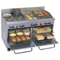 Comstock-Castle F3226-18-1.5RB 60" Gas Restaurant Range w/ (4) Open Burners, (1) 18" Griddle, (1) 18" Charbroiler, (2) Standard Ovens, 244.000 BTU