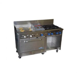 Comstock-Castle F33033-30-1.5RB 72″ Gas Restaurant Range w/ (4) Open Burners, (1) 30″ Griddle, (1) 18″ Charbroiler, (1) Standard Oven, (1) Cabinet Base, 250.000 BTU