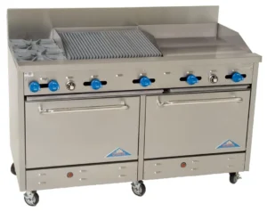 Comstock-Castle F33033-30-2.5RB 72″ Gas Restaurant Range w/ (2) Open Burners, (1) 20″ Griddle, (1) 30″ Charbroiler, (1) Standard Oven, (1) Cabinet Base, 236.000 BTU