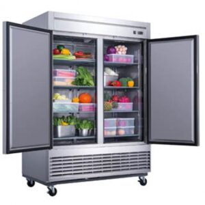 Dukers Appliance Co D55R 55″ Two Section Reach-In Refrigerator w/ 2 Solid Doors, Bottom Mount, Stainless Steel, 41 cu. ft.
