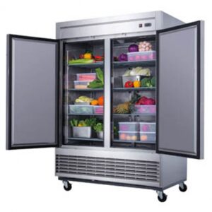 Dukers Appliance Co D55R 55″ Two Section Reach-In Refrigerator w/ 2 Solid Doors, Bottom Mount, Stainless Steel, 41 cu. ft.