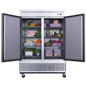 Dukers Appliance Co D55R 55″ Two Section Reach-In Refrigerator w/ 2 Solid Doors, Bottom Mount, Stainless Steel, 41 cu. ft.
