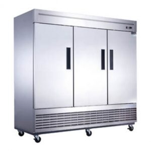 Dukers Appliance Co D83R 82″ Three Section Reach-In Refrigerator w/ 3 Solid Doors, Bottom Mount, Stainless Steel, 65 cu. ft.