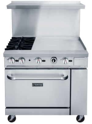 Dukers Appliance Co DCR36-2B24GM 36″ Gas Restaurant Range w/ (2) Open Burners, 24″ Griddle, (1) Standard Oven, 157.000 BTU