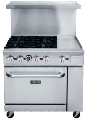 Dukers Appliance Co DCR36-4B12GM 36″ Gas Restaurant Range w/ (4) Open Burners, 12″ Griddle, (1) Standard Oven, 195.000 BTU