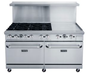 Dukers Appliance Co DCR60-6B24GM 60″ Gas Restaurant Range w/ (6) Open Burners, 24″ Griddle, (2) Standard Ovens, 324.000 BTU