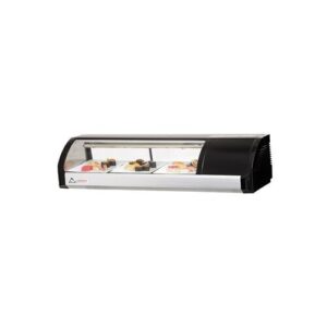 Everest ESC47R 47″ Refrigerated Right Mounted Curved Glass Black Sushi Display Case, 2 Doors – 3 Pan Capacity