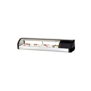 Everest ESC59R 59″ Refrigerated Right Mounted Curved Glass Black Sushi Display Case, 4 Doors – 4 Pan Capacity