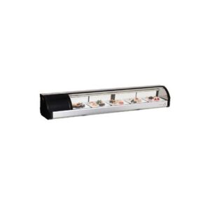 Everest ESC71R 71″ Refrigerated Left Mounted Curved Glass Black Sushi Display Case, 4 Doors – 5 Pan Capacity