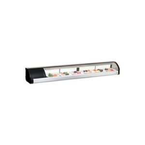 Everest ESC83R 82″ Refrigerated Left Mounted Curved Glass Black Sushi Display Case, 4 Doors – 6 Pan Capacity