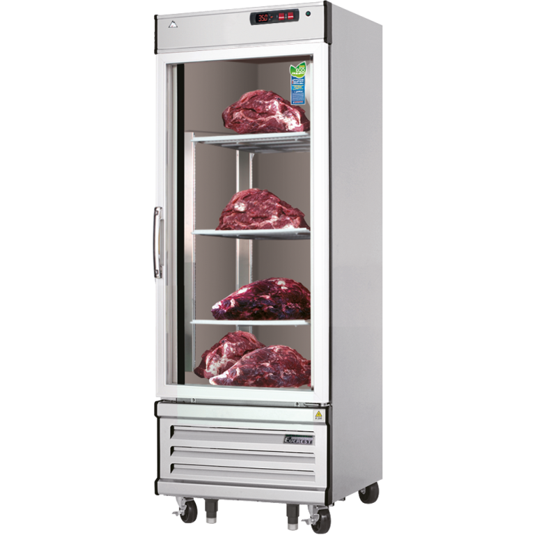 Everest Refrigeration EDA1-S Dry Aging & Thawing Cabinet with One-Section (1) Glass Hinged Self-Closing Field Reversible Door, (3) Stainless Steel Shelves 3/4hp 115v/60/1ph