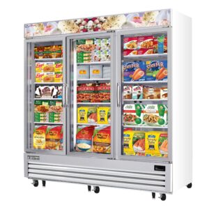 Everest EMGF69 74″ Three Section Glass Door Freezer Merchandiser in White, 69.0 cu. ft.