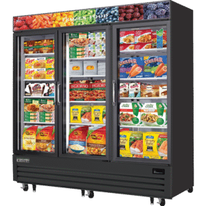 Everest Refrigeration EMGF69B 74″ Three Section Glass Door Freezer Merchandiser in Black, 69.0 cu. ft.