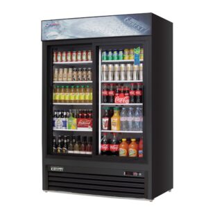 Everest EMGR48B 53″ Two Door Merchandiser Refrigerator, Black Exterior, 48 cu. ft.