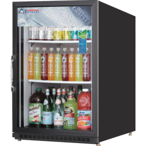 Everest Refrigeration EMGR5B 25″ Countertop Merchandiser Refrigerator in Black, One Glass Swing Door, 5.0 cu. ft.