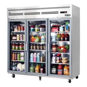 Everest ESGR3A 74″ Three Section Reach-In Refrigerator w/ 3 Glass Full Doors, Top Mount, Stainless Steel, 71 cu. ft.