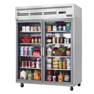 Everest ESGWR2 59″ Two Section Reach-In Refrigerator w/ 2 Glass Full Doors, Top Mount, Stainless Steel, 55 cu. ft.